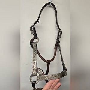 Vintage Leather And Silver Horse Show Halter With Lead